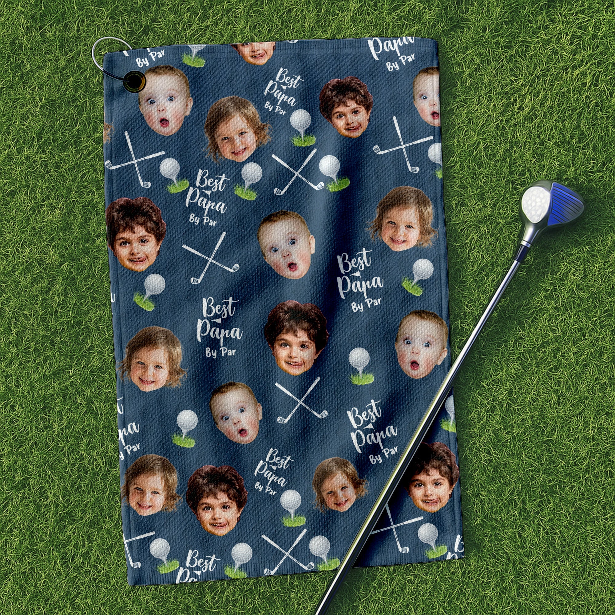 Best Dad By Par Golf Towel, Custom Golf Towel With Kids Photo, Cool Golf Towels, Christmas Golf Gift