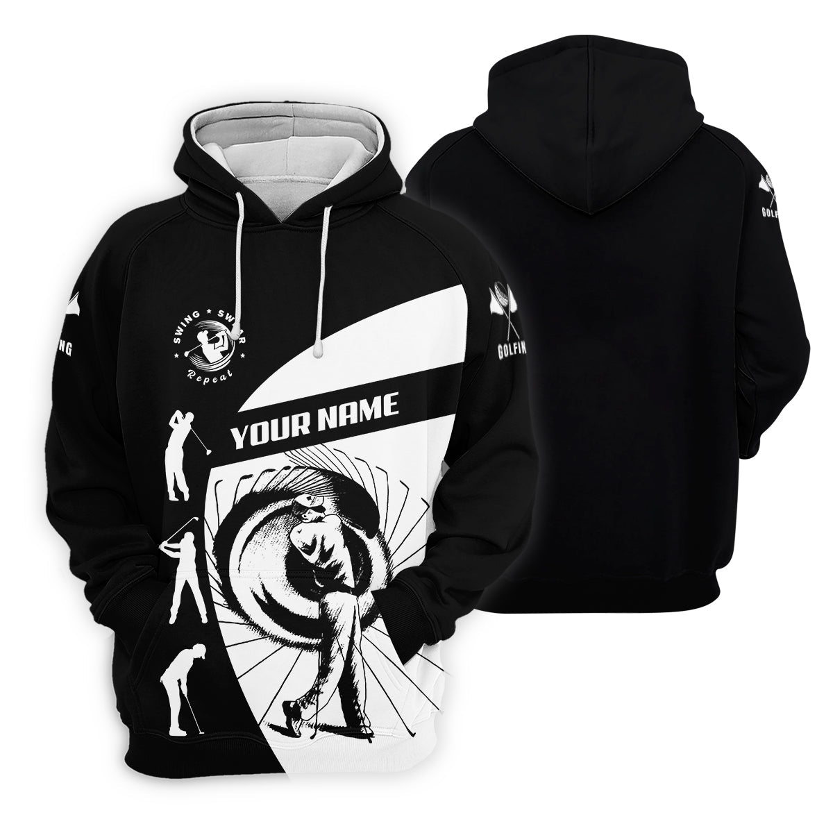 Swing Swear Repeat Custom Funny Golf Polo Shirt, Dad Golf Gifts