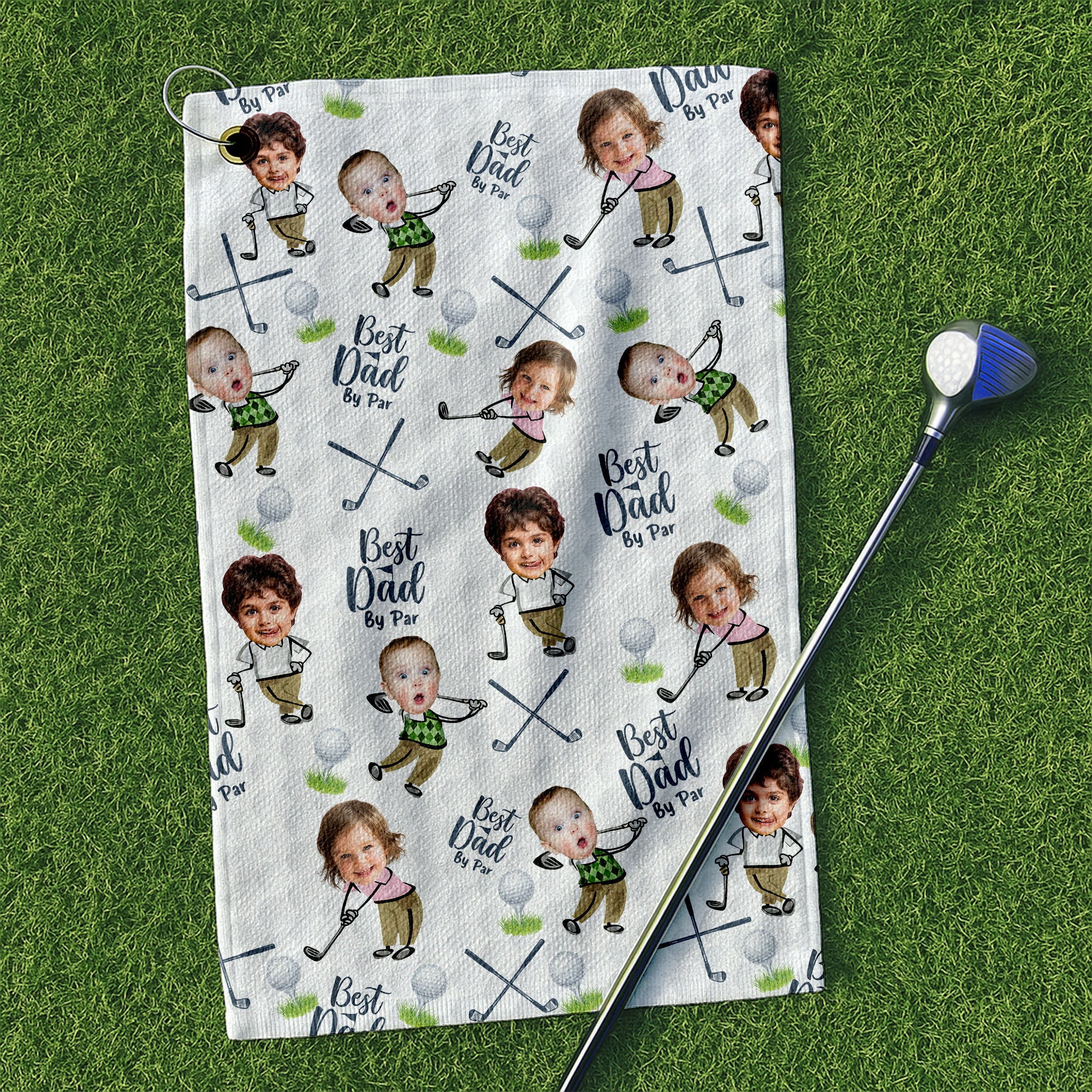 Custom Golf Towel With Kids Photo Best Dad By Par, Custom Photo Towel, Funny Dad Golf Gift