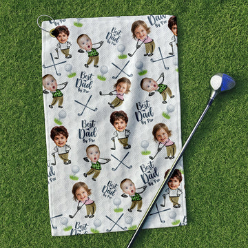 Custom Golf Towel With Kids Photo Best Dad By Par, Custom Photo Towel, Funny Dad Golf Gift