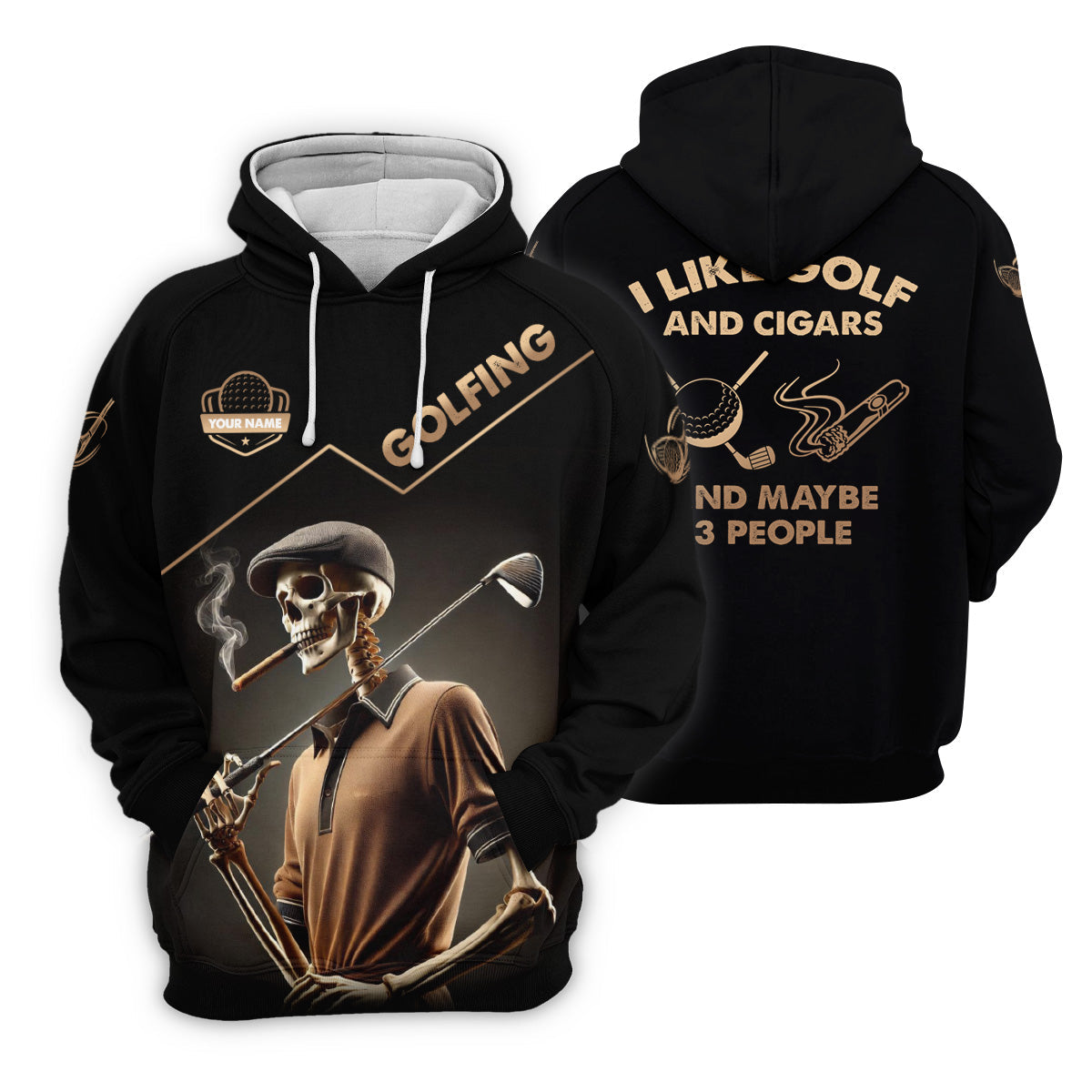 I Like Golf And Cigars And Maybe 3 People Custom Funny Skull Golf Polo Shirt, Dad Golf Gift