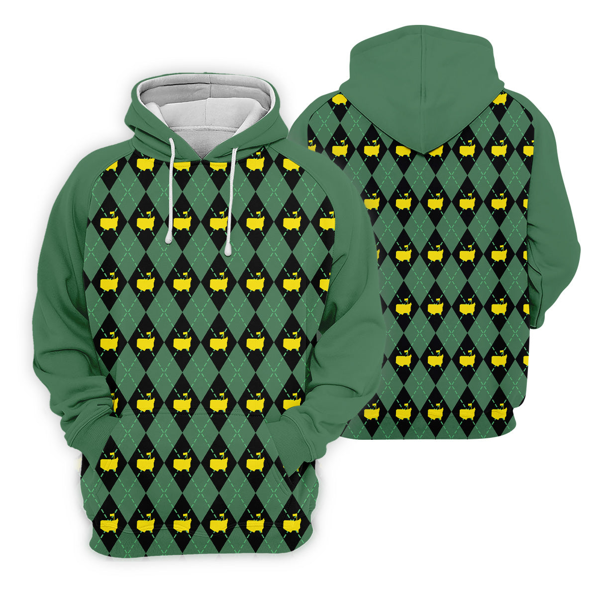 Green and Black Classic Argyle Golf Tops For Men, Mens Golf Polo Shirts, Golfing Apparel