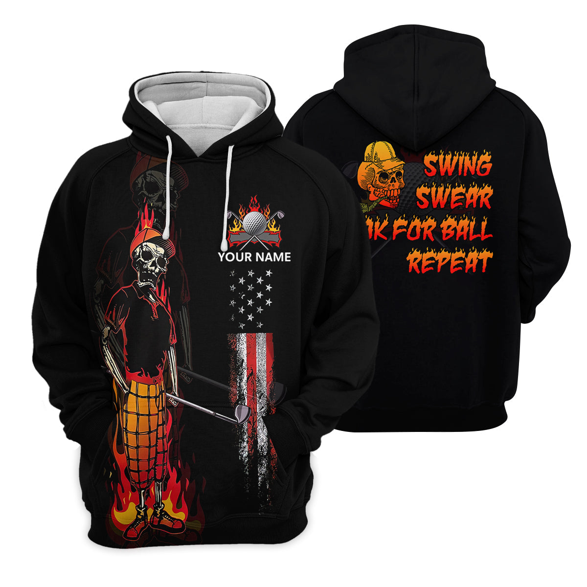 Custom Flaming Skeleton Men's Golf Polo Shirt, Mens Golf Gift, Funny Golf Shirt