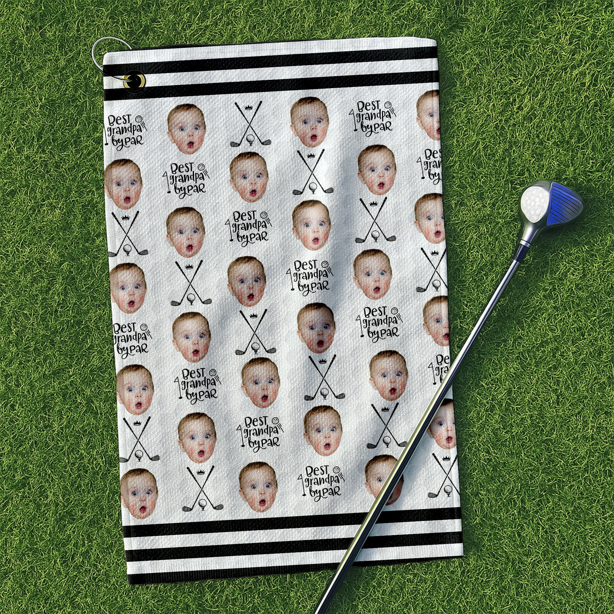 Best Grandpa By Par Golf Towel, Custom Golf Towel With Kids Photo, Christmas Golf Gift
