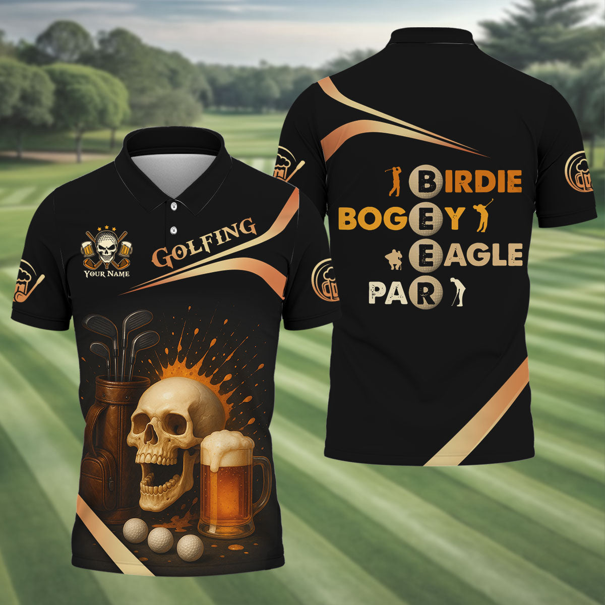 Funny Skull Beer Customize Golf Shirts For Men, Golfing Shirt, Best Gifts For Golfers, Dad Golf Gift