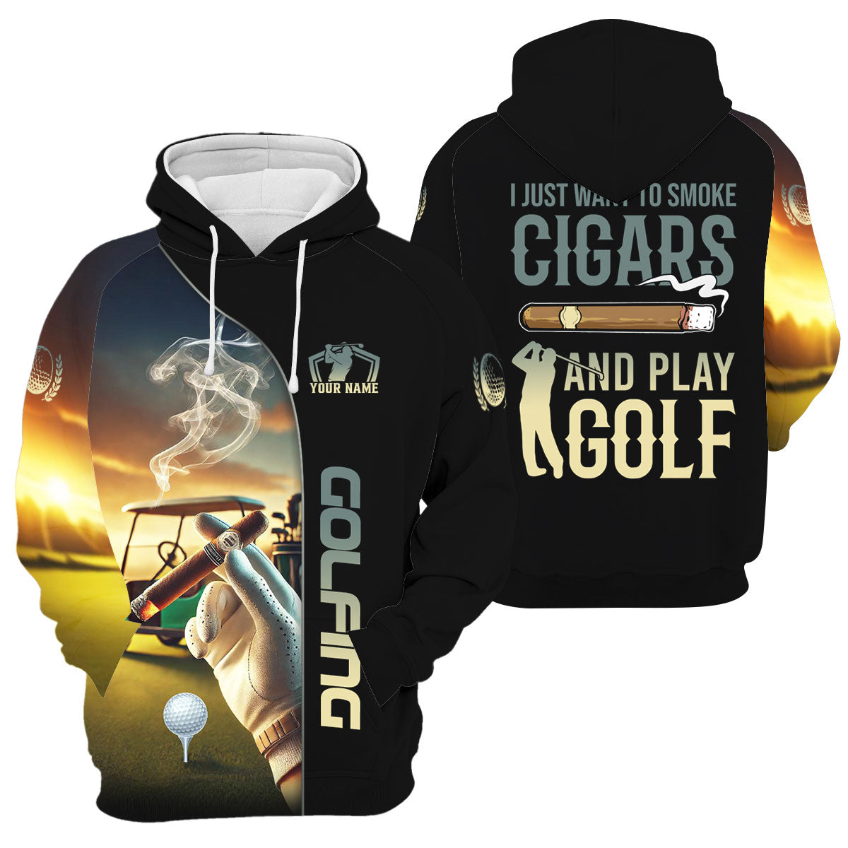 I Just Want To Smoke Cigars And Play Golf Personalized Men's Golf Polo Shirt, Christmas Golf Gift