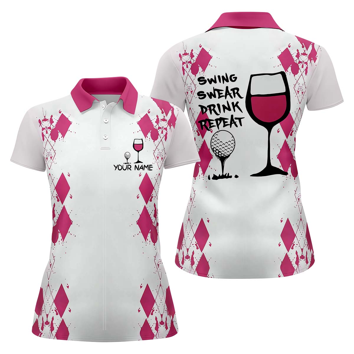 Swing Swear Drink Repeat Womens Golf Polo Shirt, Golfing Apparel, Womens Golf Gifts
