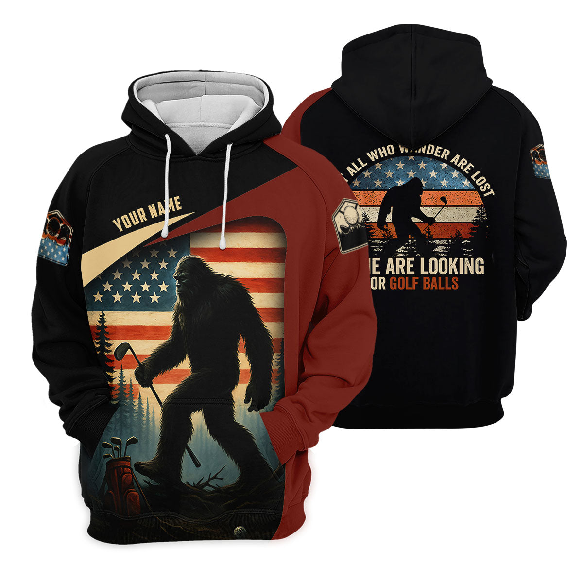 Bigfoot Golf Shirt, Patriotic Golf Polo Shirts, Men's Long Seeve Golf Shirts, Golf Gifts For Men
