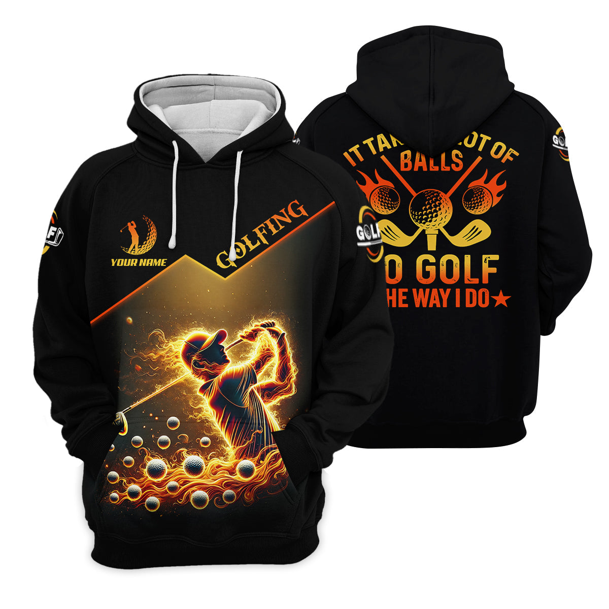 Custom Golden Fire Its Take A Lot Of Golf Ball To Golf Like I Do Men's Golf Polo Shirt, Dad Golf Gift