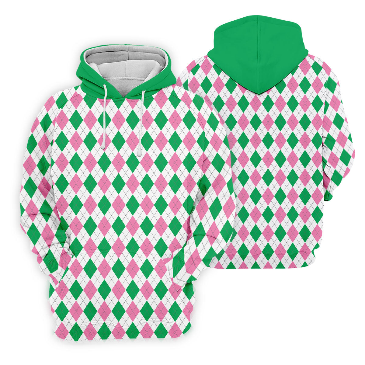Green Pink Argyle Men Golf Shirts, Funny Golf Polos, Unique Gift For Golfer