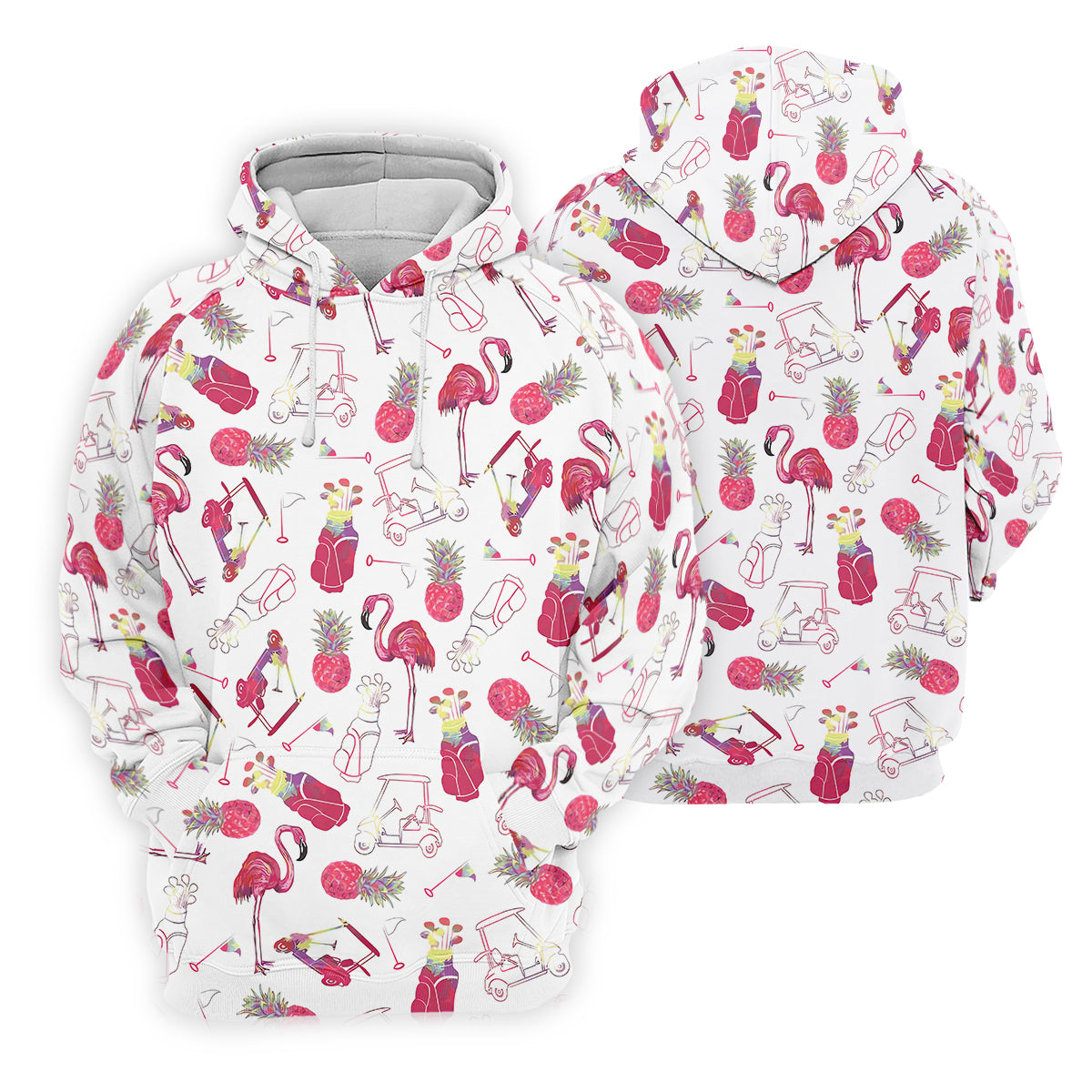 Flamingo Golf Pineapple Funny Womens Golf Polo Shirt, Custom Ladies Golf Shirt