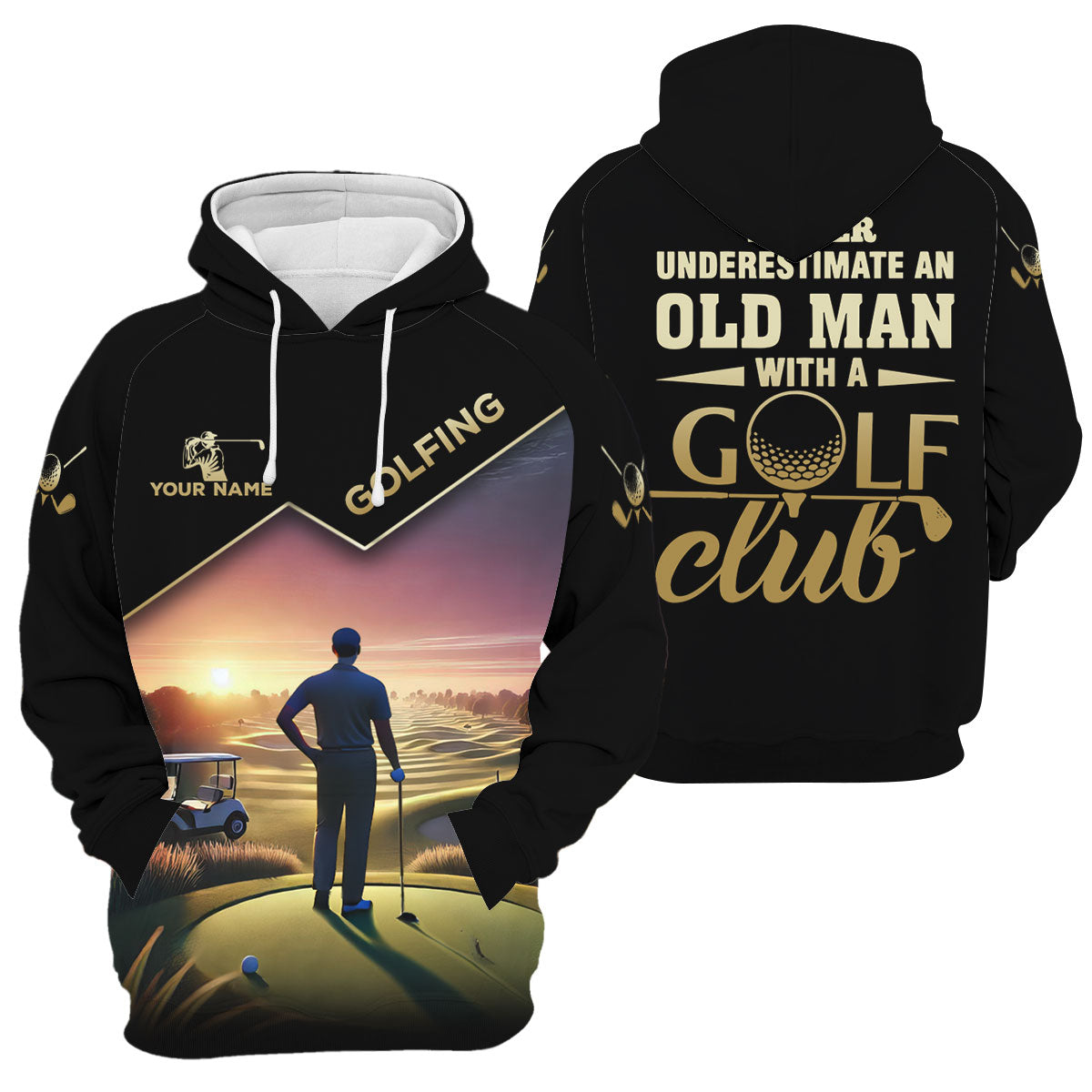 Never Underestimate An Old Man Personalized Men's Golf Polo Shirt, Christmas Golf Gift