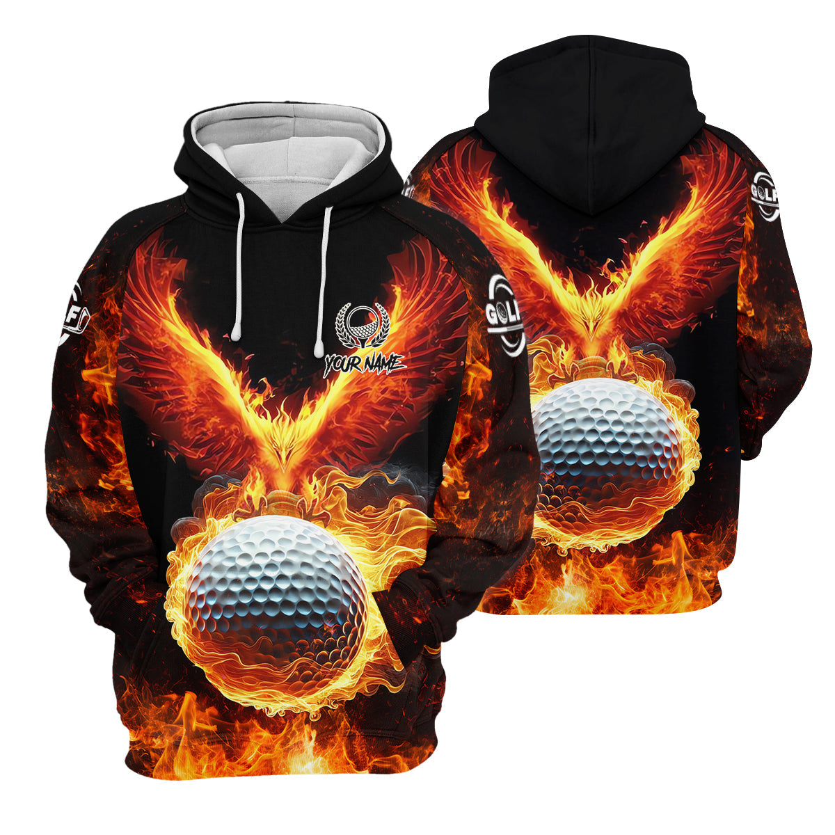 Fire Golf Ball Custom Men's Golf Polo Shirt, Golfing Apparel, Golf Gifts For Men