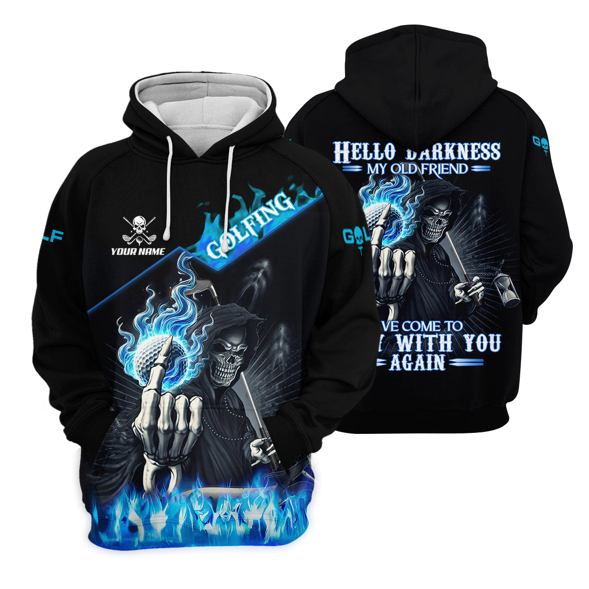 Hello Darkness My Old Friend Custom Men's Golf Polo Shirt, Hilarious Golf Shirt, Skeleton Golf Shirt