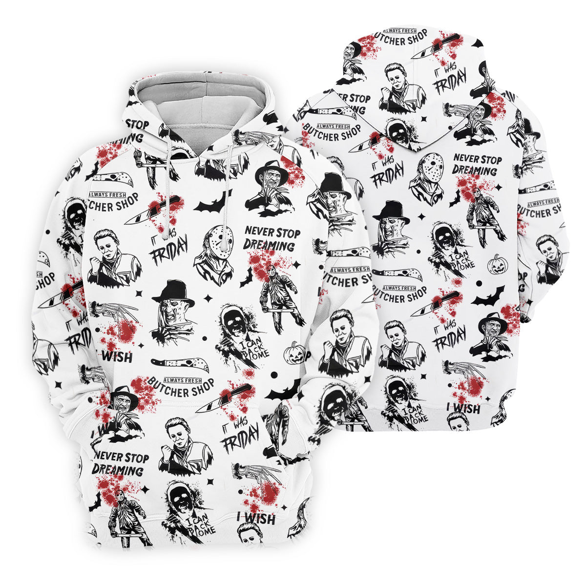 Horror Halloween Character White Golf Shirt, Fun Golf Shirts For Men, Horror Movie Shirt