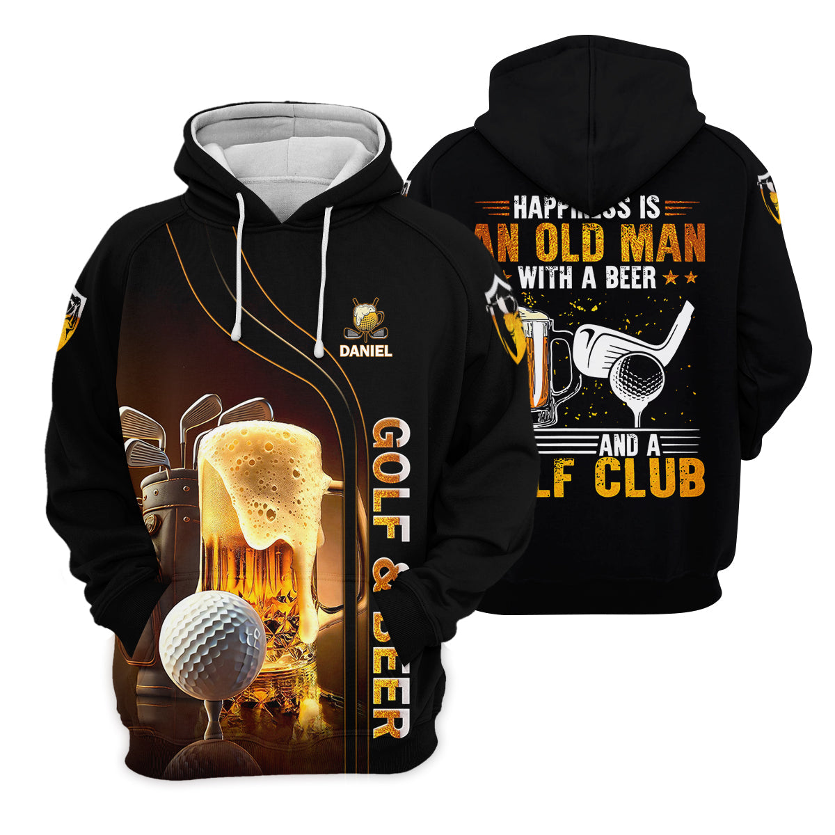 Happiness Is An Old Man With A Beer And A Golf Club Custom Funny Golf Polo Shirt, Dad Golf Gifts