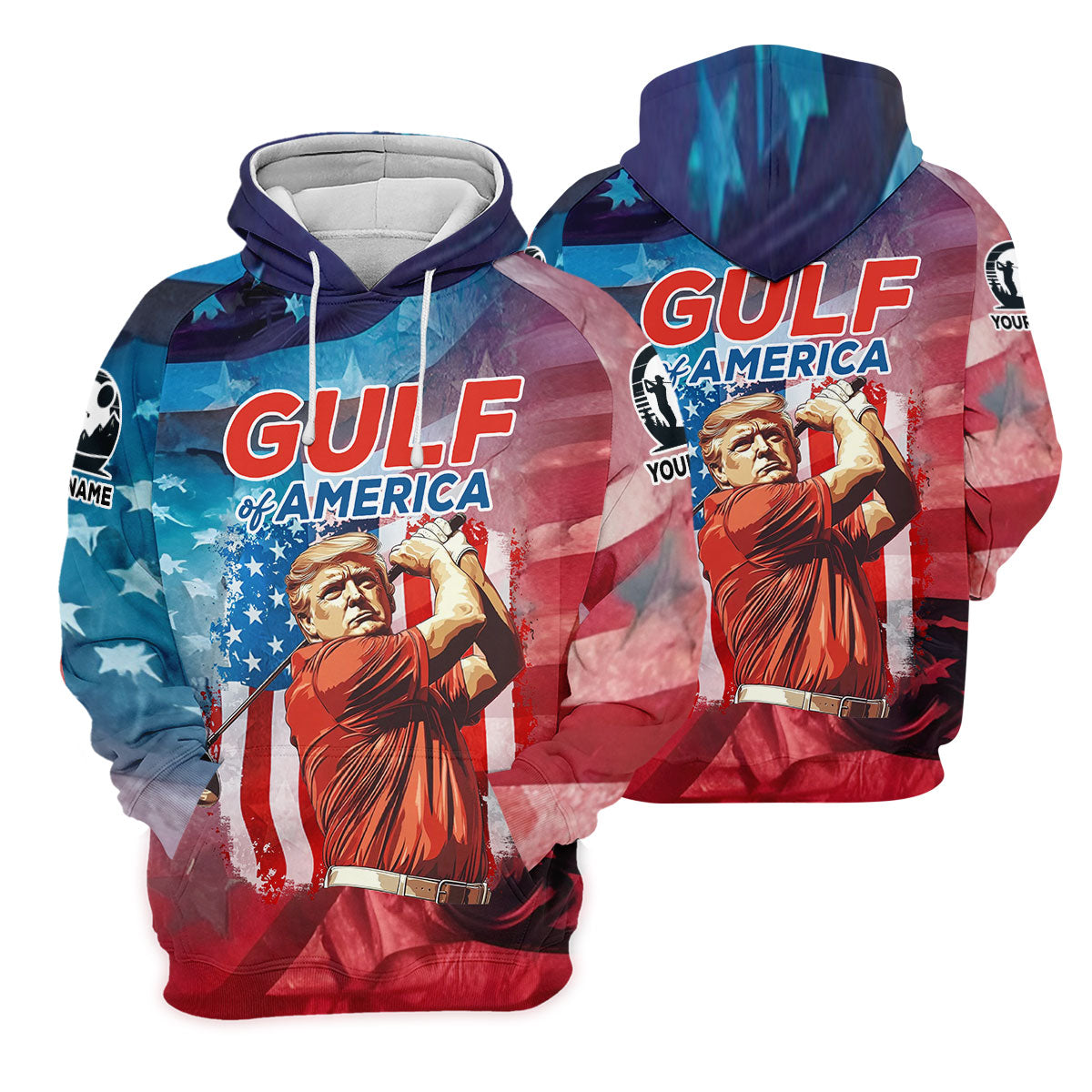 Gulf Of America Patriotic Golf Polo Shirts, Mens Golf Polo Shirts, Golf Gift Ideas For Him, Long Sleeve Golf Polo
