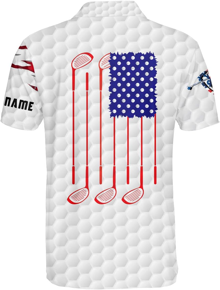 American Flag Personalized Men's Golf Polo Shirt, Patriotic Golf Shirt, Gift For Golfers
