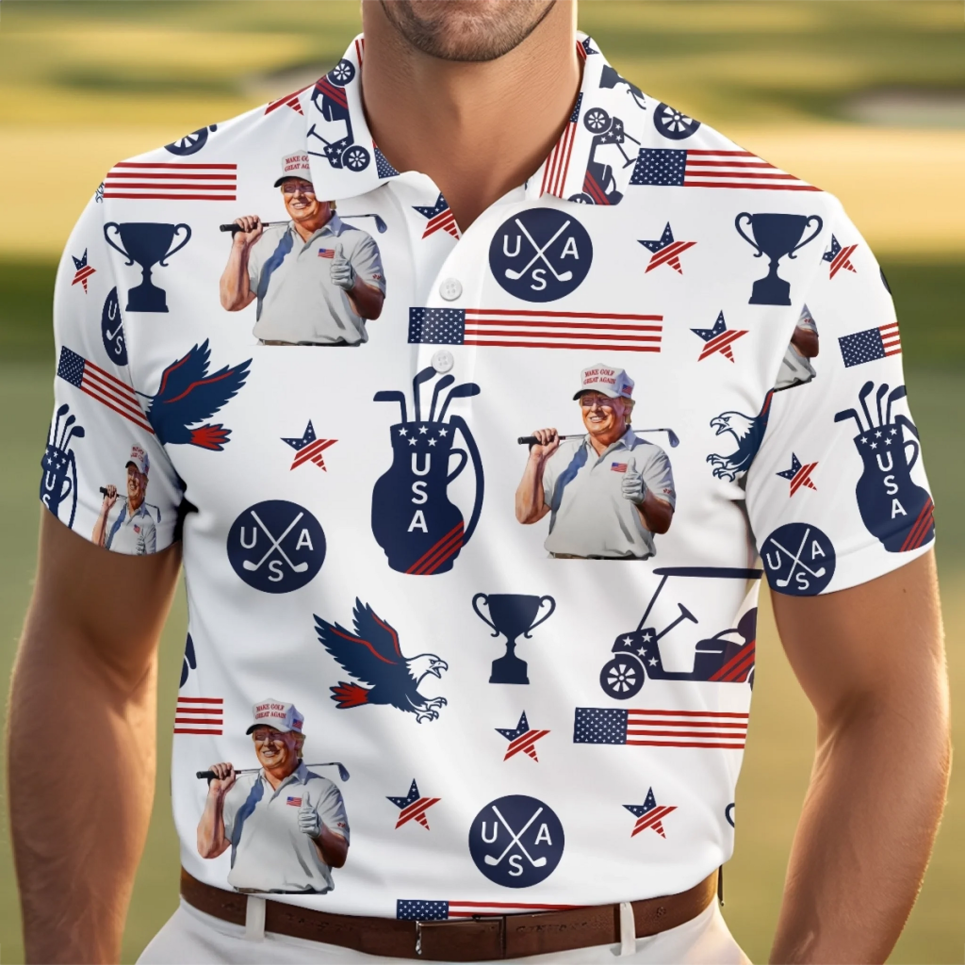 In Golf We Trust 2025, US Patriotic Pride Men's Golf Polo Shirt, Patriotic Golf Shirt, USA Golf Shirt