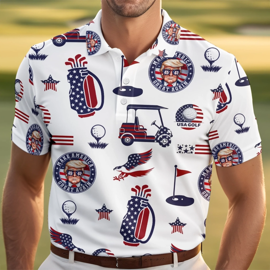 Tee Off Like A President Polo Shirt, US Patriotic Pride Men's Golf Polo Shirt, Patriotic Golf Shirt