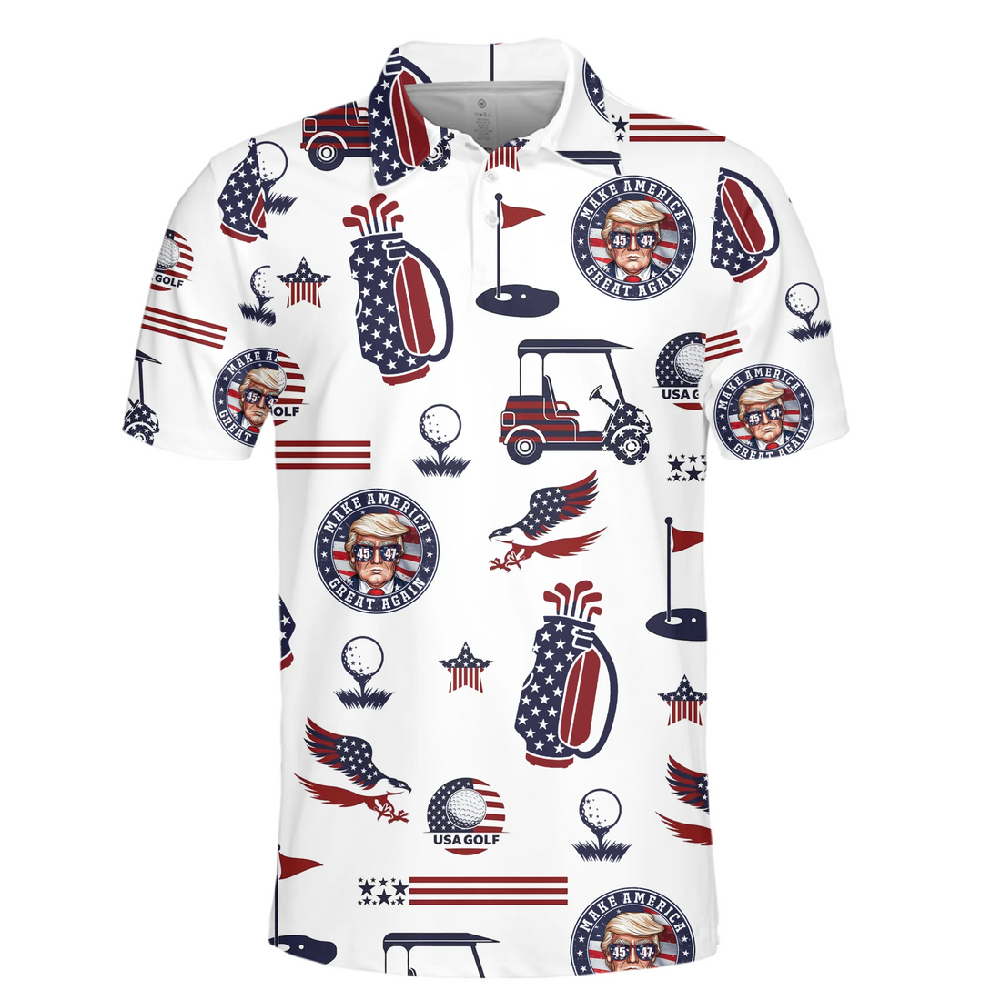 Tee Off Like A President US Patriotic Pride Men's Golf Polo Shirt, Patriotic Golf Shirt, USA Golf Shirt