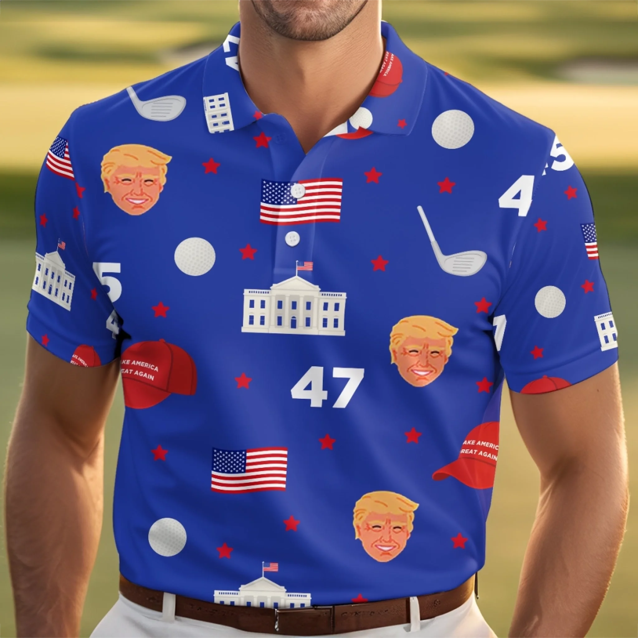 Par For The Course Above The Rest Polo Shirt, US Patriotic Pride Men's Golf Polo Shirt, Patriotic Golf Shirt