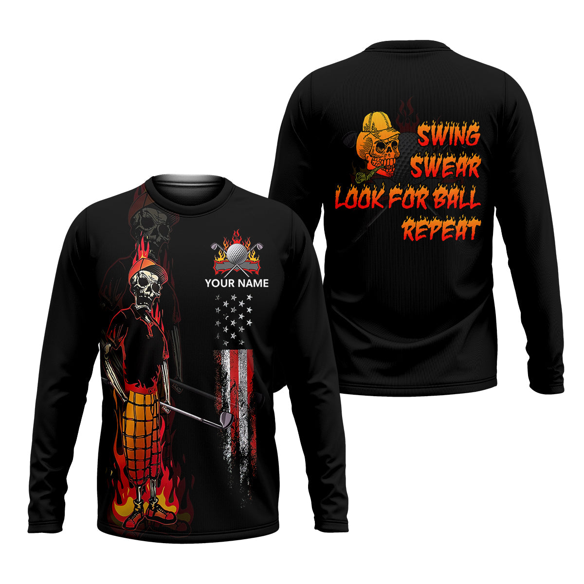 Custom Flaming Skeleton Men's Golf Polo Shirt, Mens Golf Gift, Funny Golf Shirt