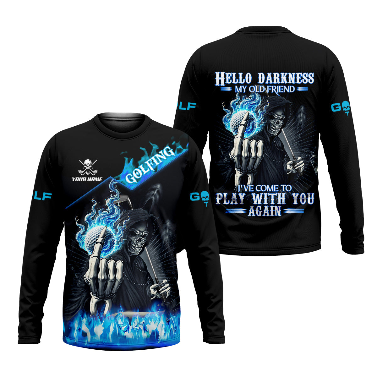 Hello Darkness My Old Friend Custom Men's Golf Polo Shirt, Hilarious Golf Shirt, Skeleton Golf Shirt