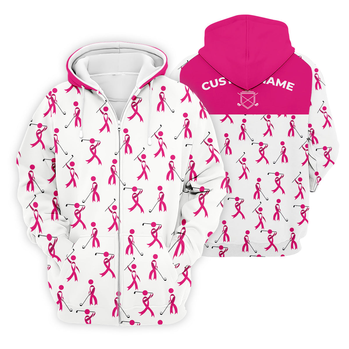 Funny Stick Figure Breast Cancer Golf Shirt, Fun Golf Shirts For Men, Breast Cancer Support Shirt