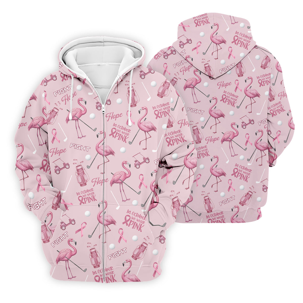 Funny Flamingo Pink Ribbon Men's Polo Shirt, Breast Cancer Awareness Shirt, Golf Shirts For Men