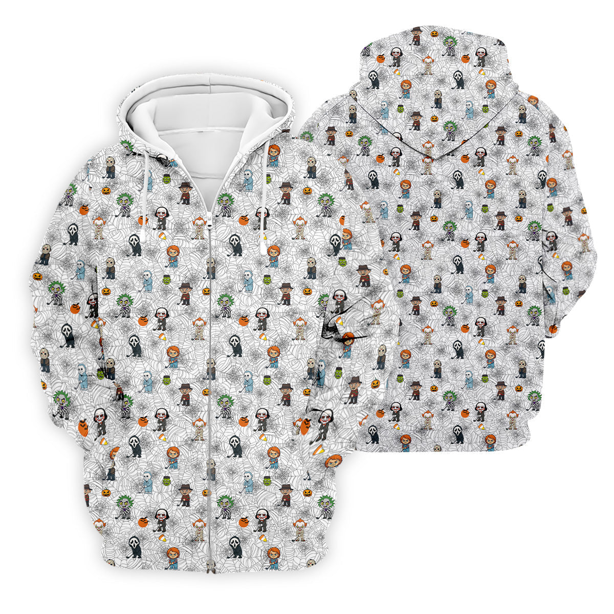 Funny Horror Character White Golf Polo Shirt, Horror Movie Shirt, Halloween Golf Shirt, Fun Golf Polos For Men