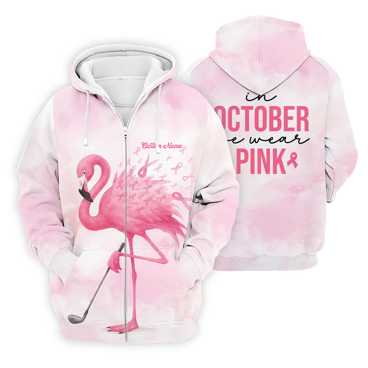 In October We Wear Pink Golf Shirt, Breast Cancer Awareness Shirts, Men Golf Polo Shirt, Golf Gift For Men
