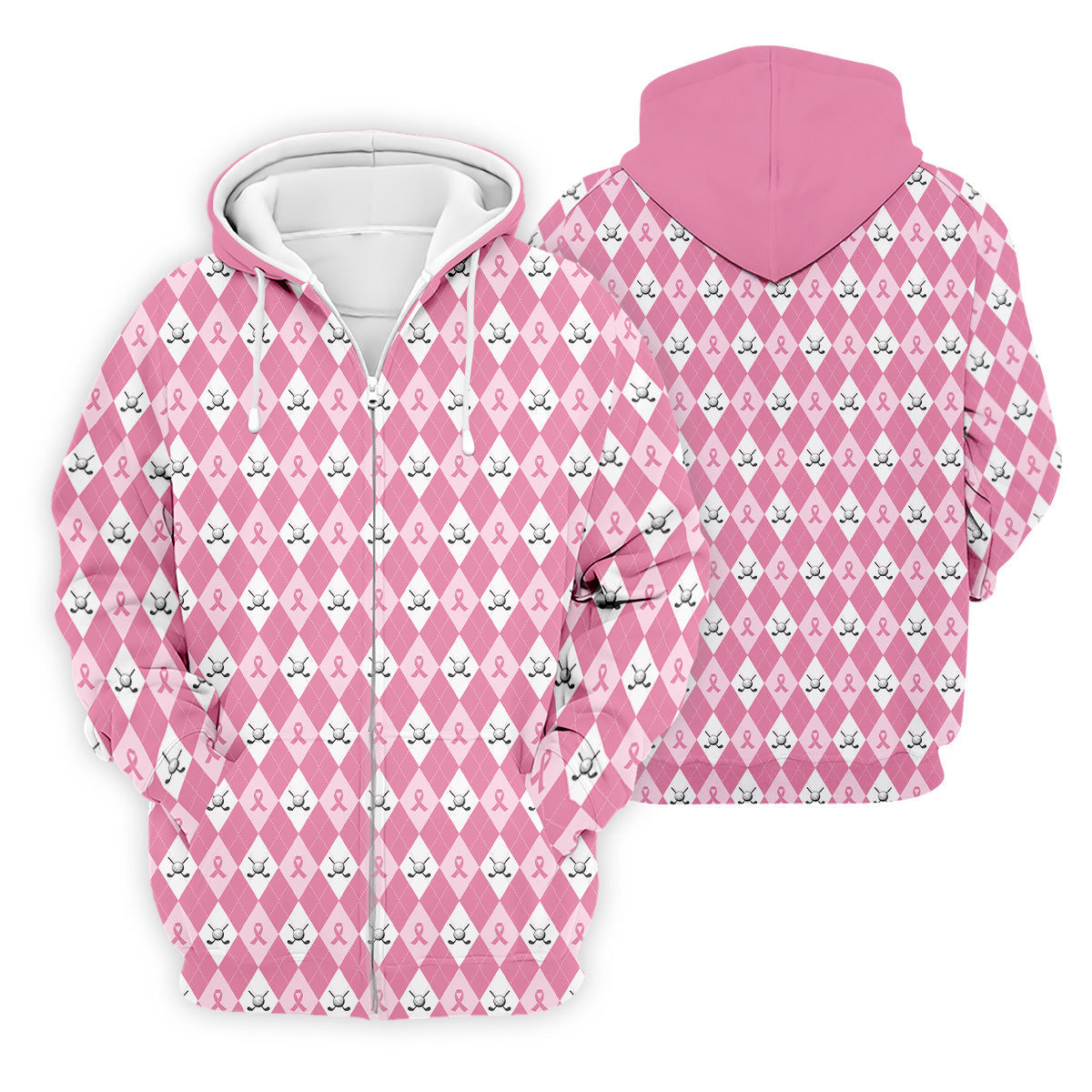 Breast Cancer Golf Shirt, Pink Golf Shirt Men, Pink Argyle Golf Shirt, Breast Cancer Awareness Shirts