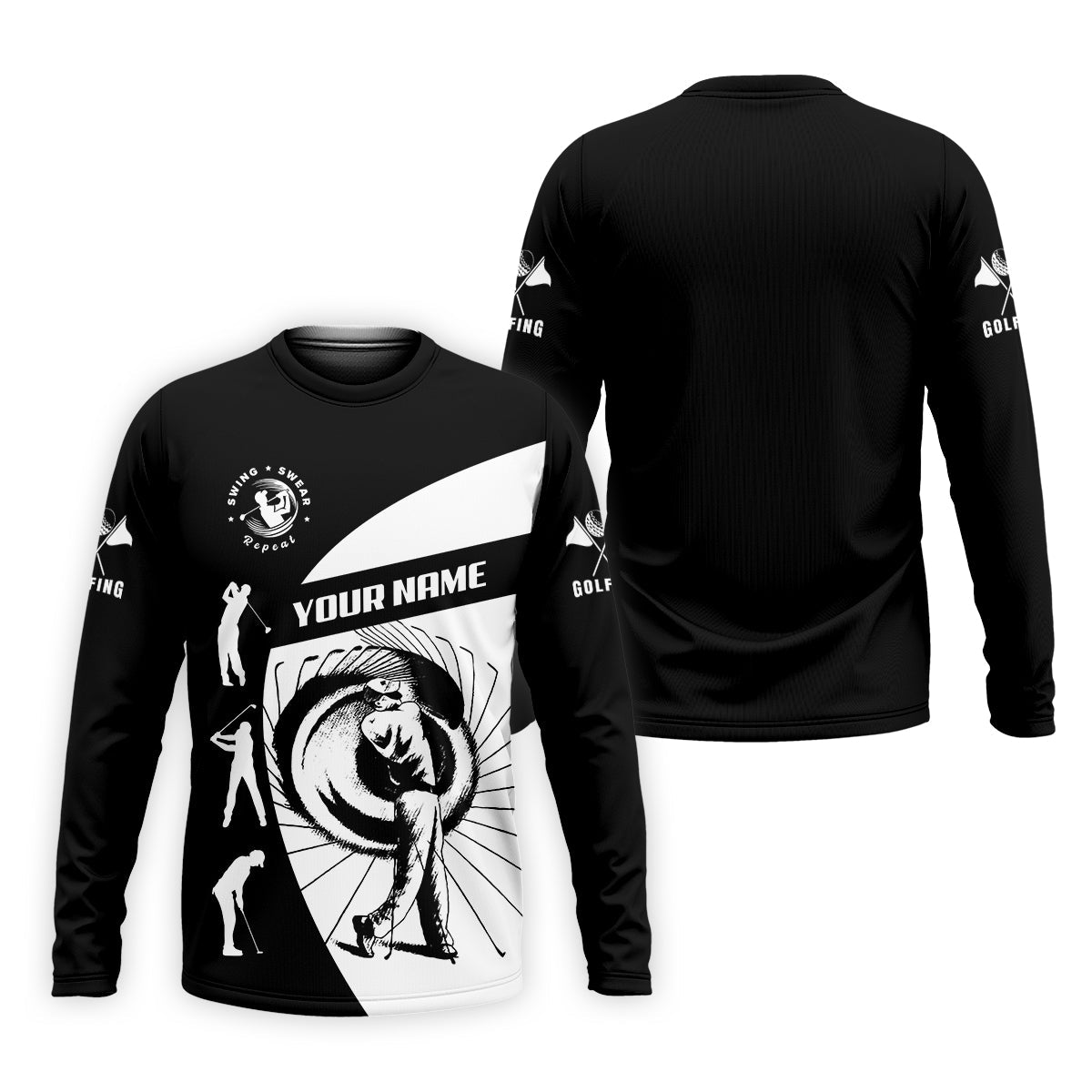 Swing Swear Repeat Custom Funny Golf Polo Shirt, Dad Golf Gifts