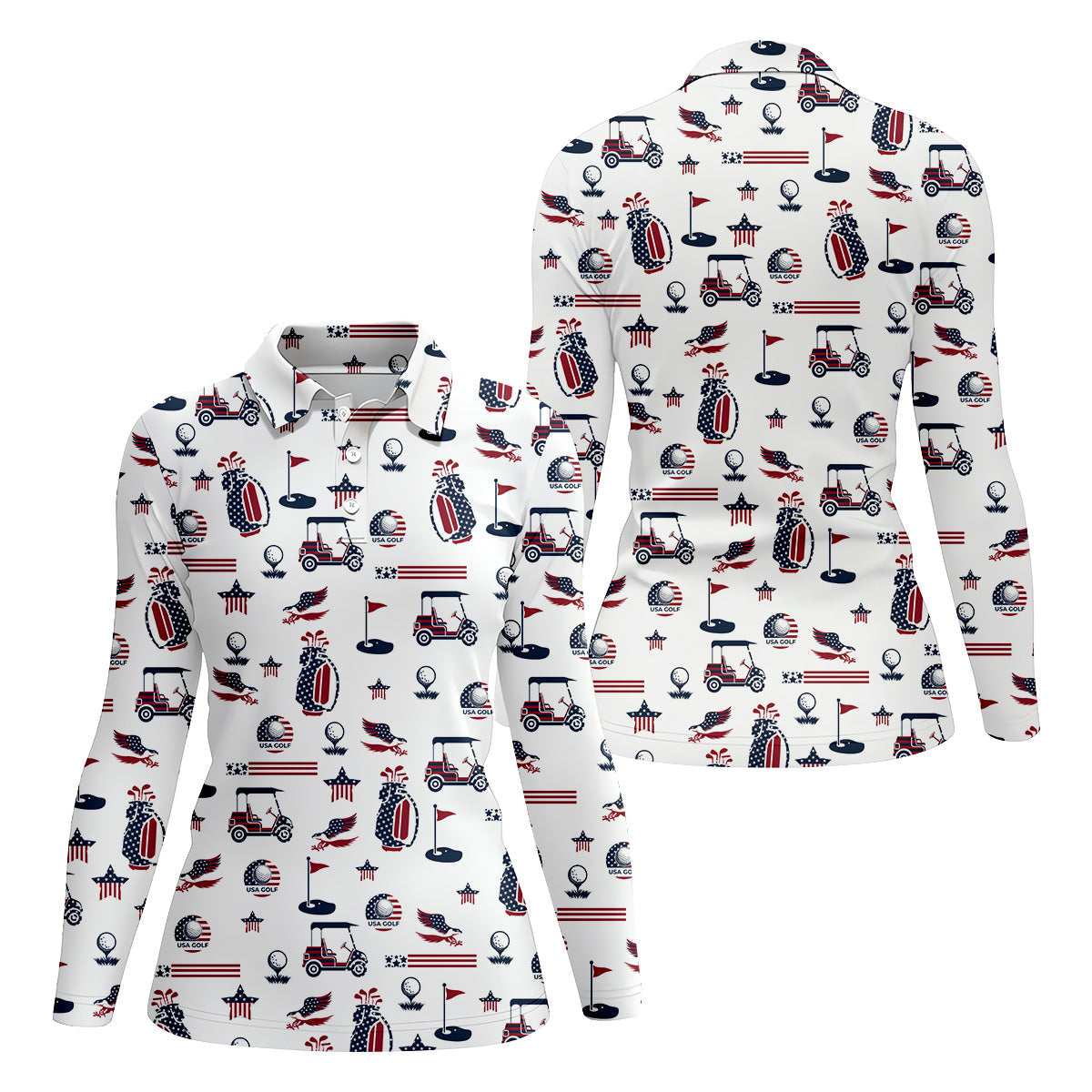 Patriotic USA Funny Womens Golf Polo Shirt, Women's 4th Of July Shirts, USA Golf Shirt, Custom Ladies Golf Shirt
