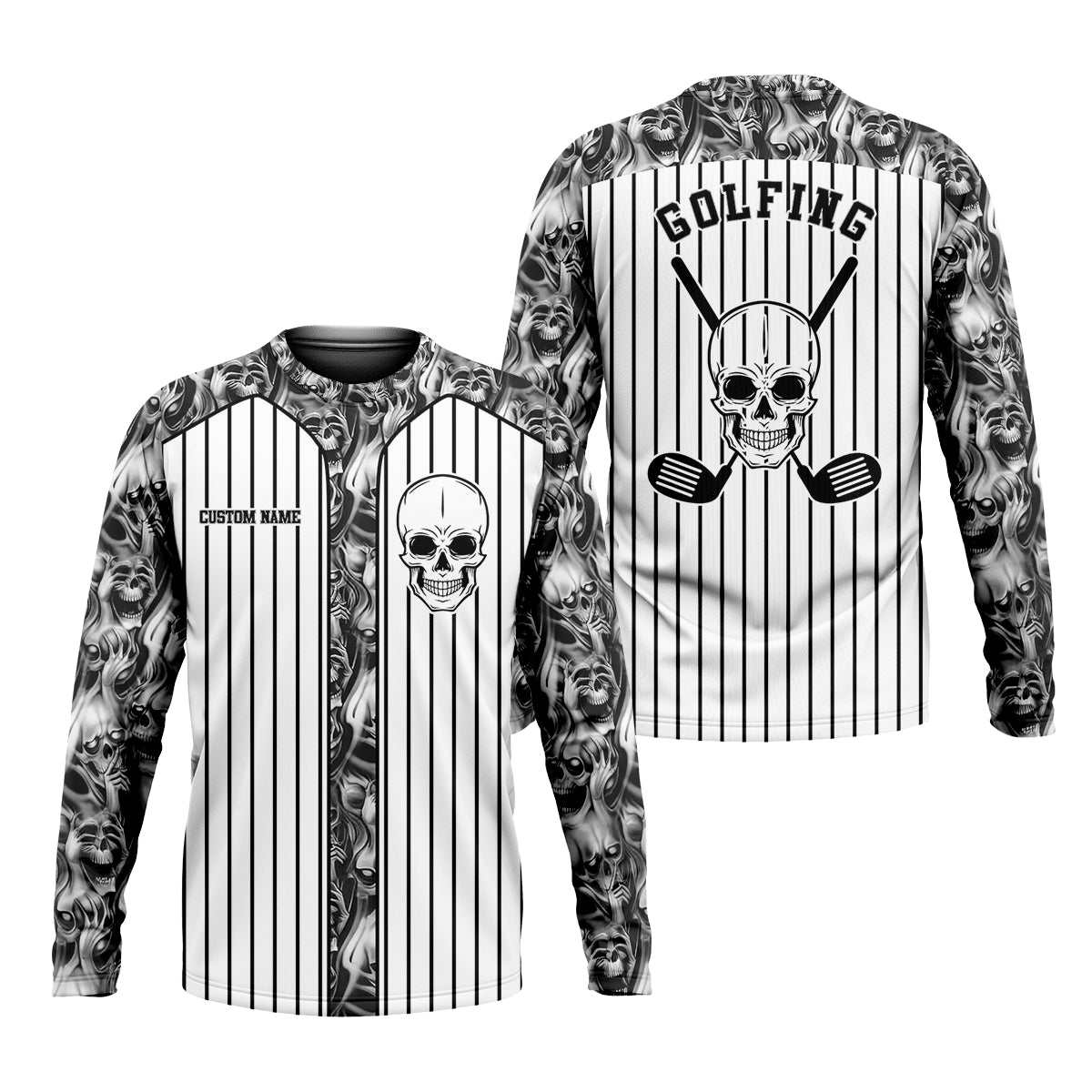 Custom Skull Polo Shirt, Golfing Apparel, Mens Golf Gift, Funny Golf Polos