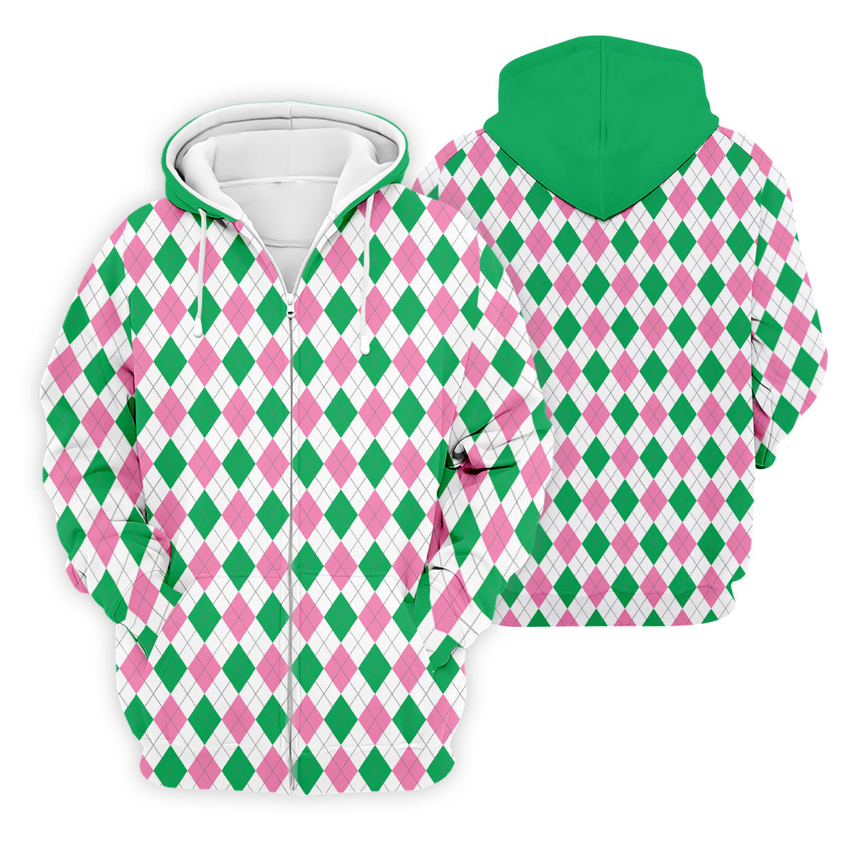 Green Pink Argyle Men Golf Shirts, Funny Golf Polos, Unique Gift For Golfer