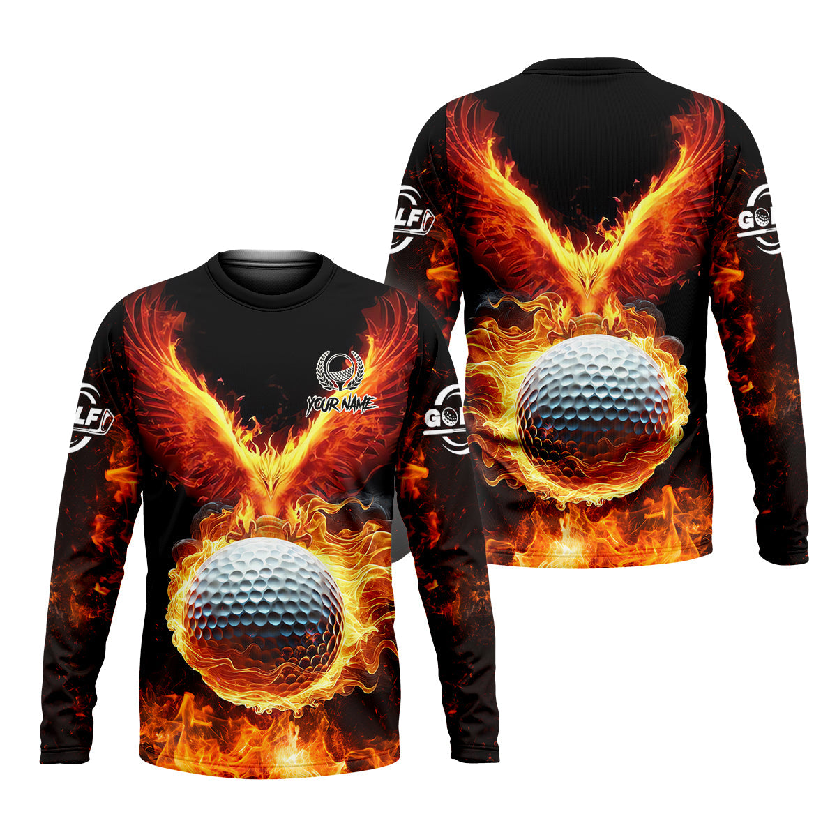 Fire Golf Ball Custom Men's Golf Polo Shirt, Golfing Apparel, Golf Gifts For Men