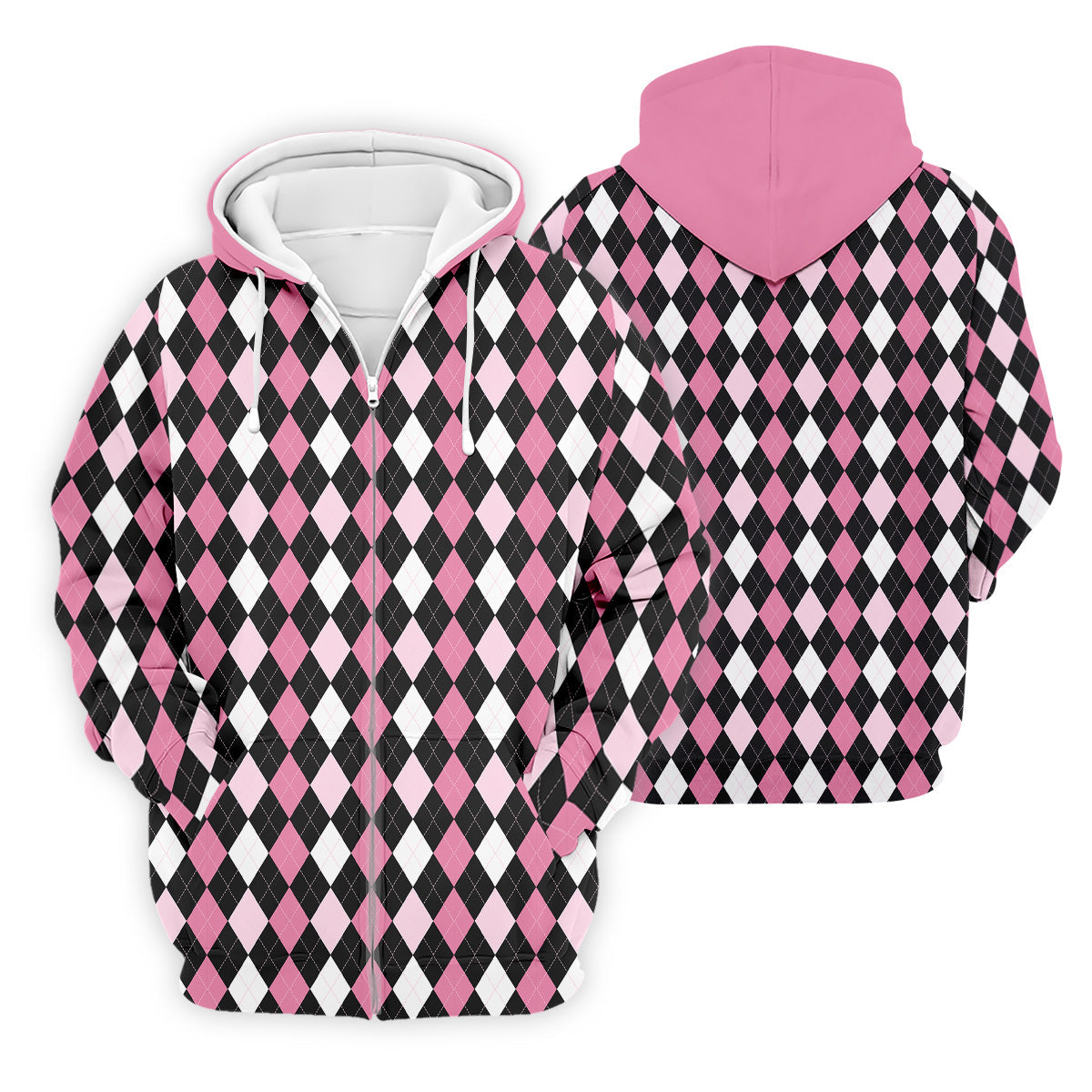 Black Pink Argyle Men's Golf Polo Shirt, Golf Gift For Men, Golfing Apparel, Matching Golf Shirt