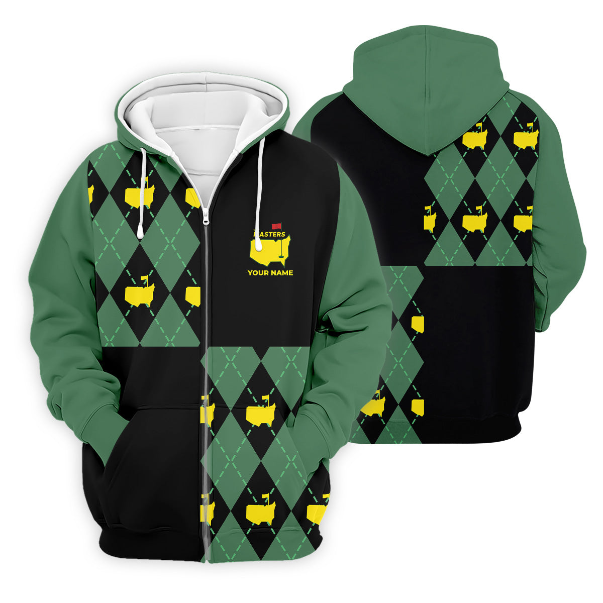 Green and Black Argyle Golf Shirt, Mens Golf Polo Shirts, Cool Golf Gifts, Golfing Apparel