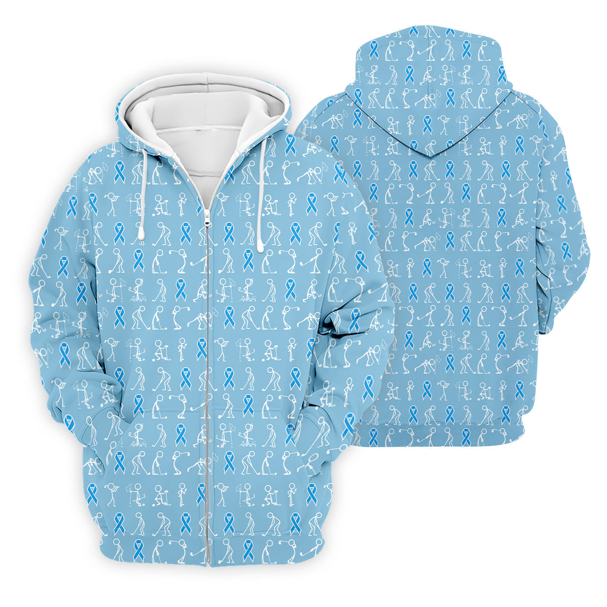 Funny Stick Figure Men's Golf Shirt, Prostate Cancer Awareness Shirt, Blue Golf Shirt, Golf Gift For Men