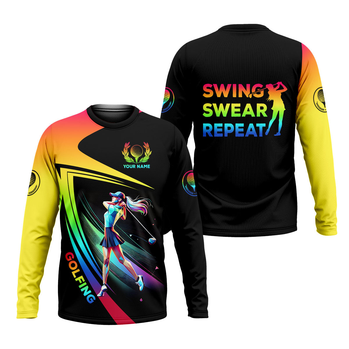 Swing Swear Repeat Personalized Funny Golf Polo Shirt,  Custom Ladies Golf Shirt