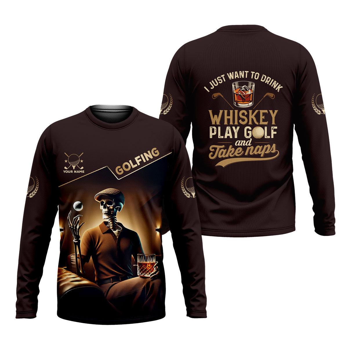 I Just Wanna To Drink Whiskey And Play Golf Customize Golf Shirts For Men, Best Gifts For Golfers, Dad Golf Gift
