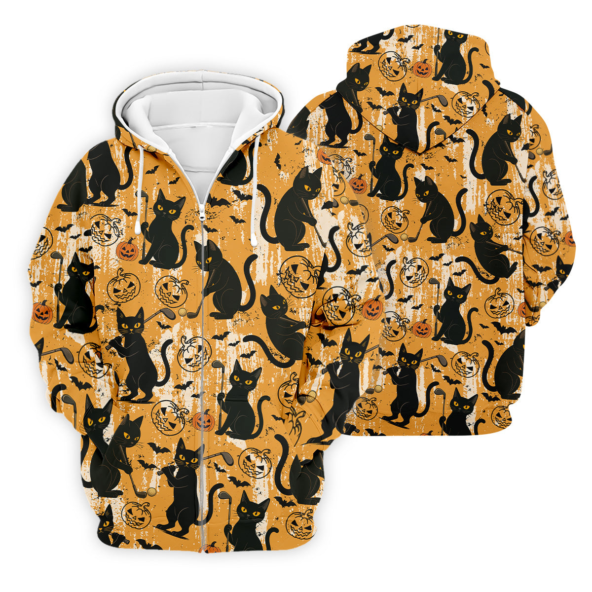 Funny Black Cat Men's Golf Polo Shirt, Halloween Golf Shirt, Halloween Polo Shirt, Golf Gift For Him