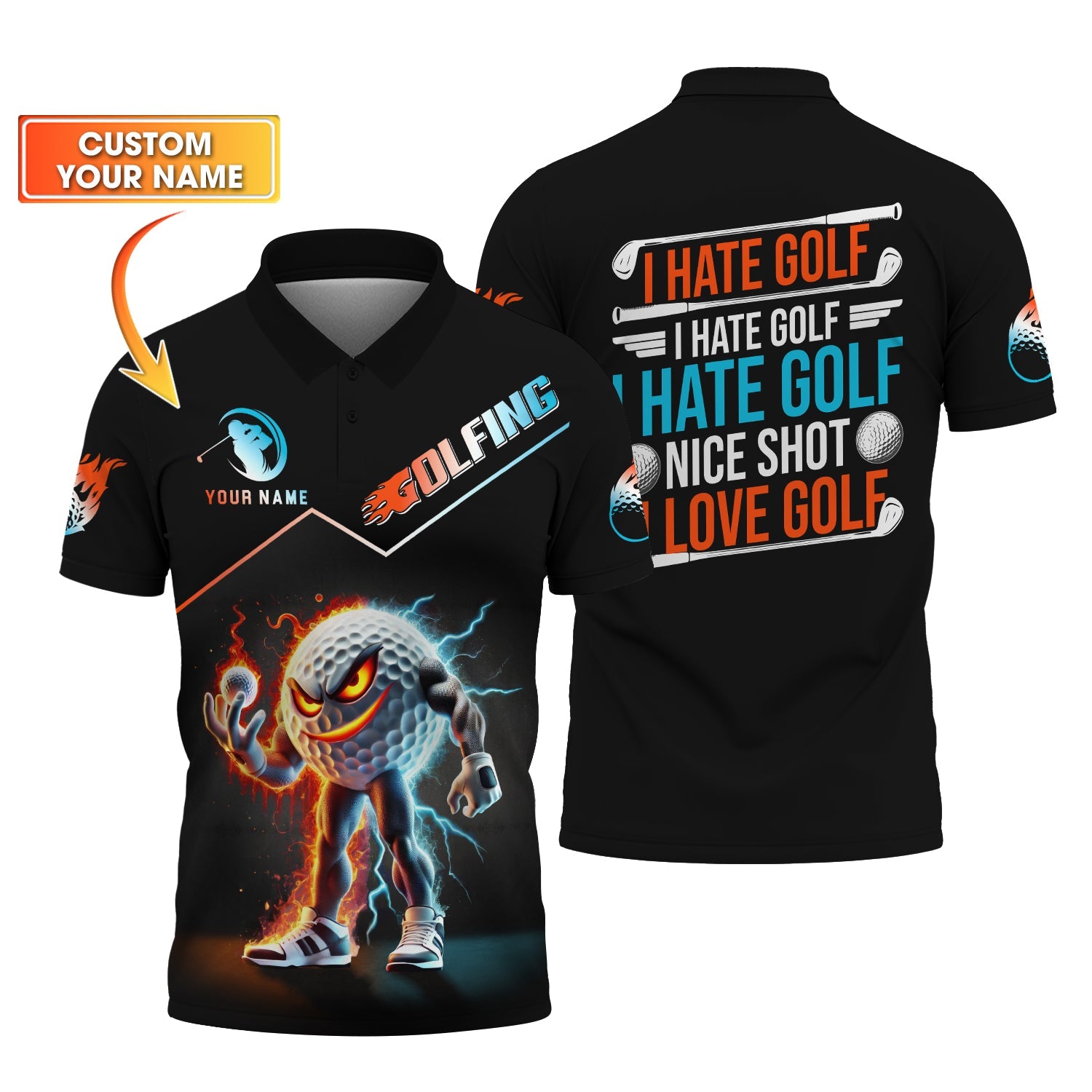 Thunder Strike Custom Golf Polo Shirt, Funny Golf Shirt, Golfing Apparel, Golf Gift For Men