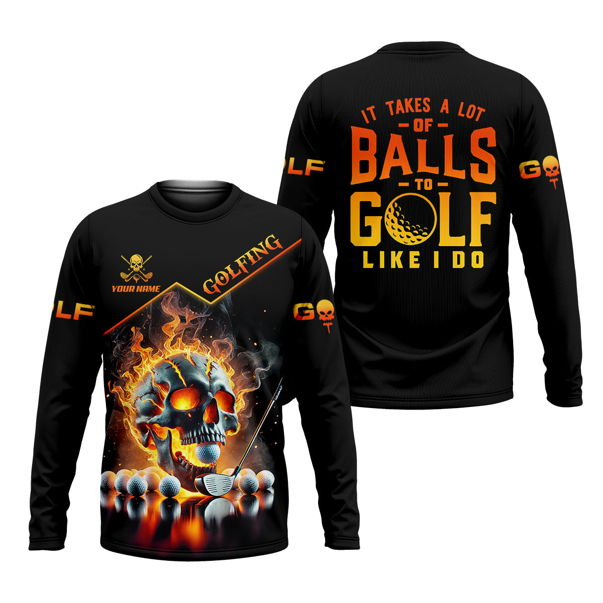 It Takes A Lot Of Balls To Golf Like I Do Custom Men's Golf Polo Shirt, Skull Golf Shirt, Funny Golf Shirt