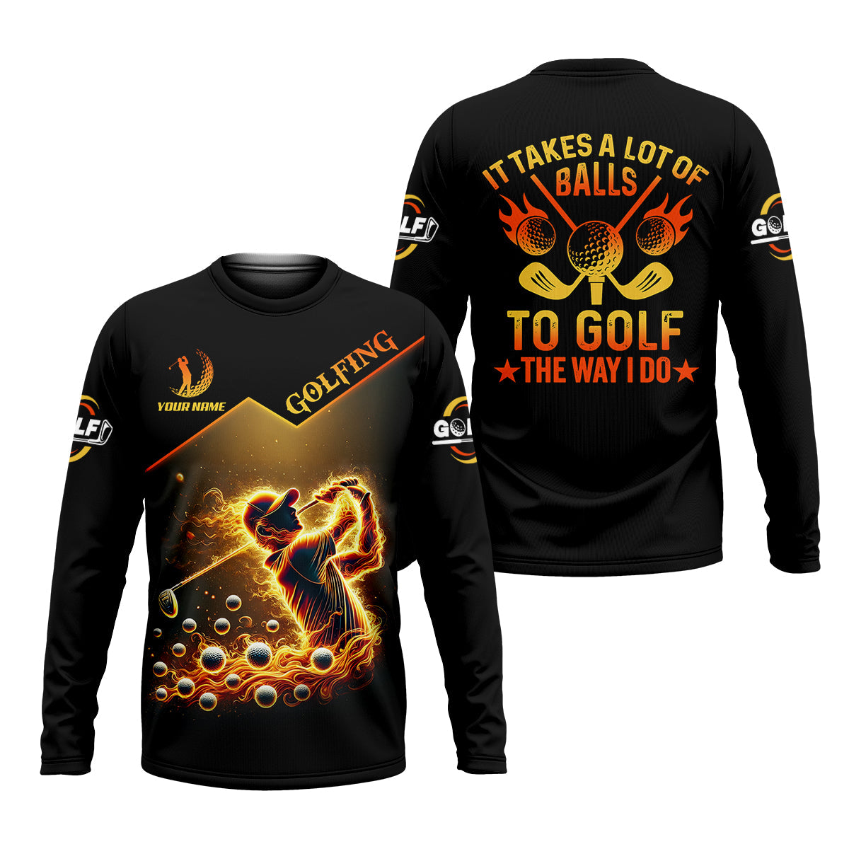 Custom Golden Fire Its Take A Lot Of Golf Ball To Golf Like I Do Men's Golf Polo Shirt, Dad Golf Gift