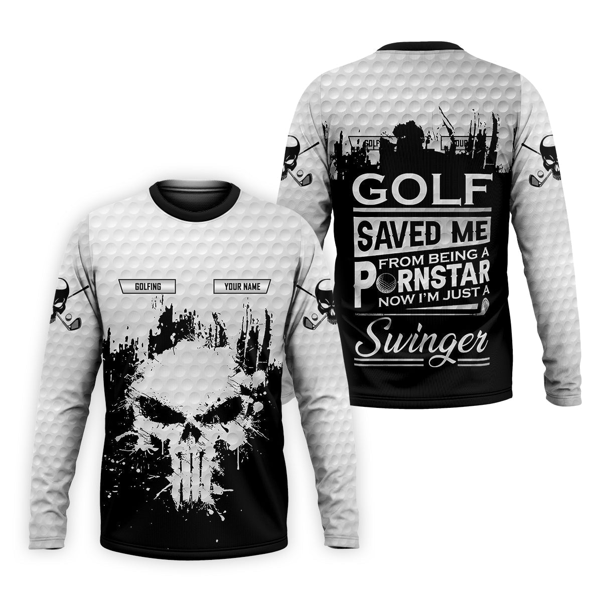 Golf Saved Me From Being A Porn Star Now I'm Just A Swinger Custom White Skull Golf Polo Shirt, Dad Golf Gift