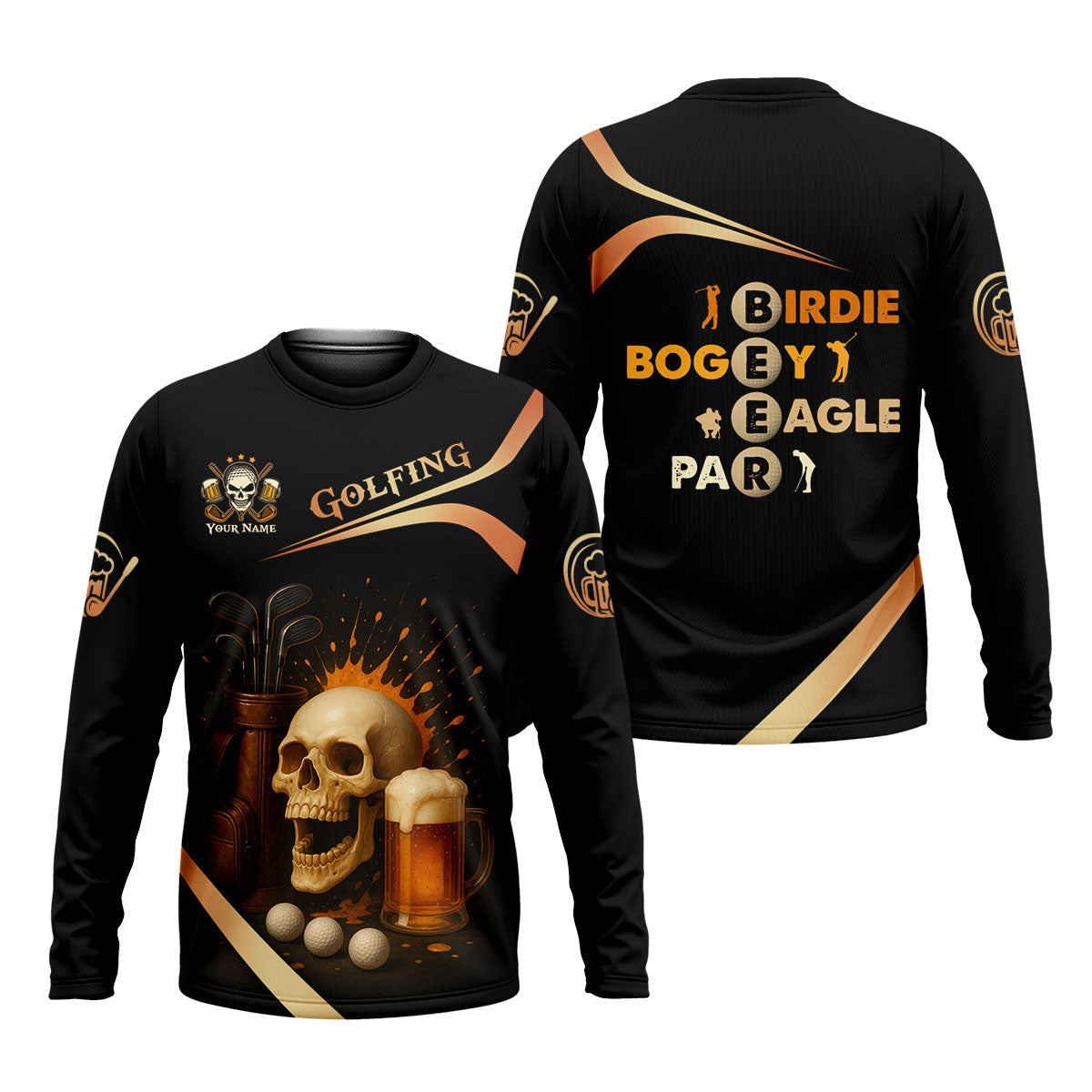 Funny Skull Beer Customize Golf Shirts For Men, Golfing Shirt, Best Gifts For Golfers, Dad Golf Gift
