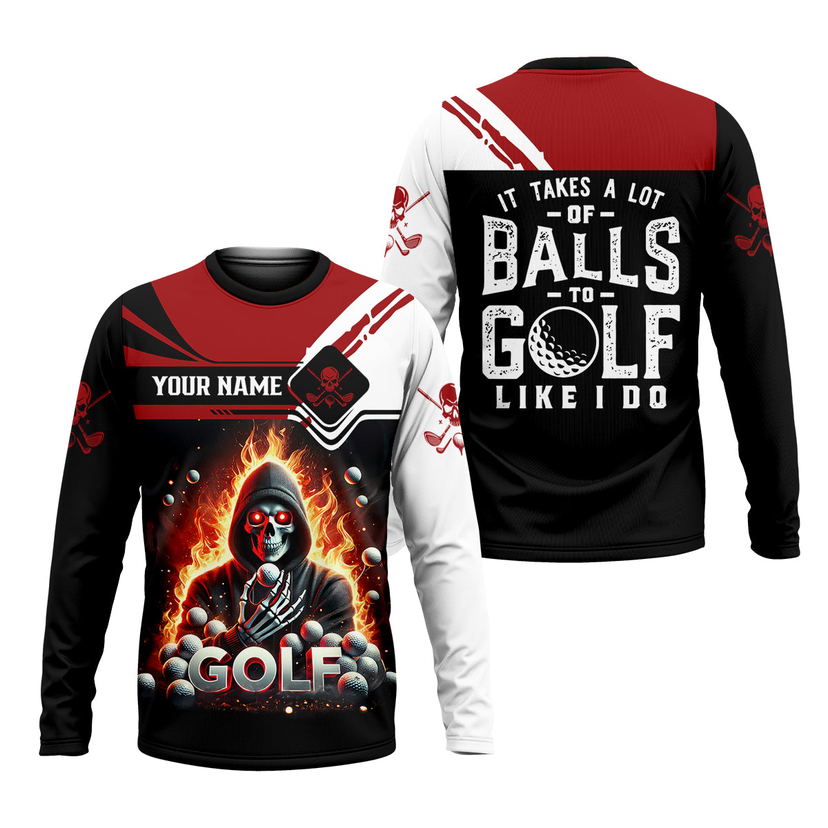 It Takes A Lot of Balls to Golf Like I Do Custom Funny Skull Golf Polo Shirt, Dad Golf Gifts